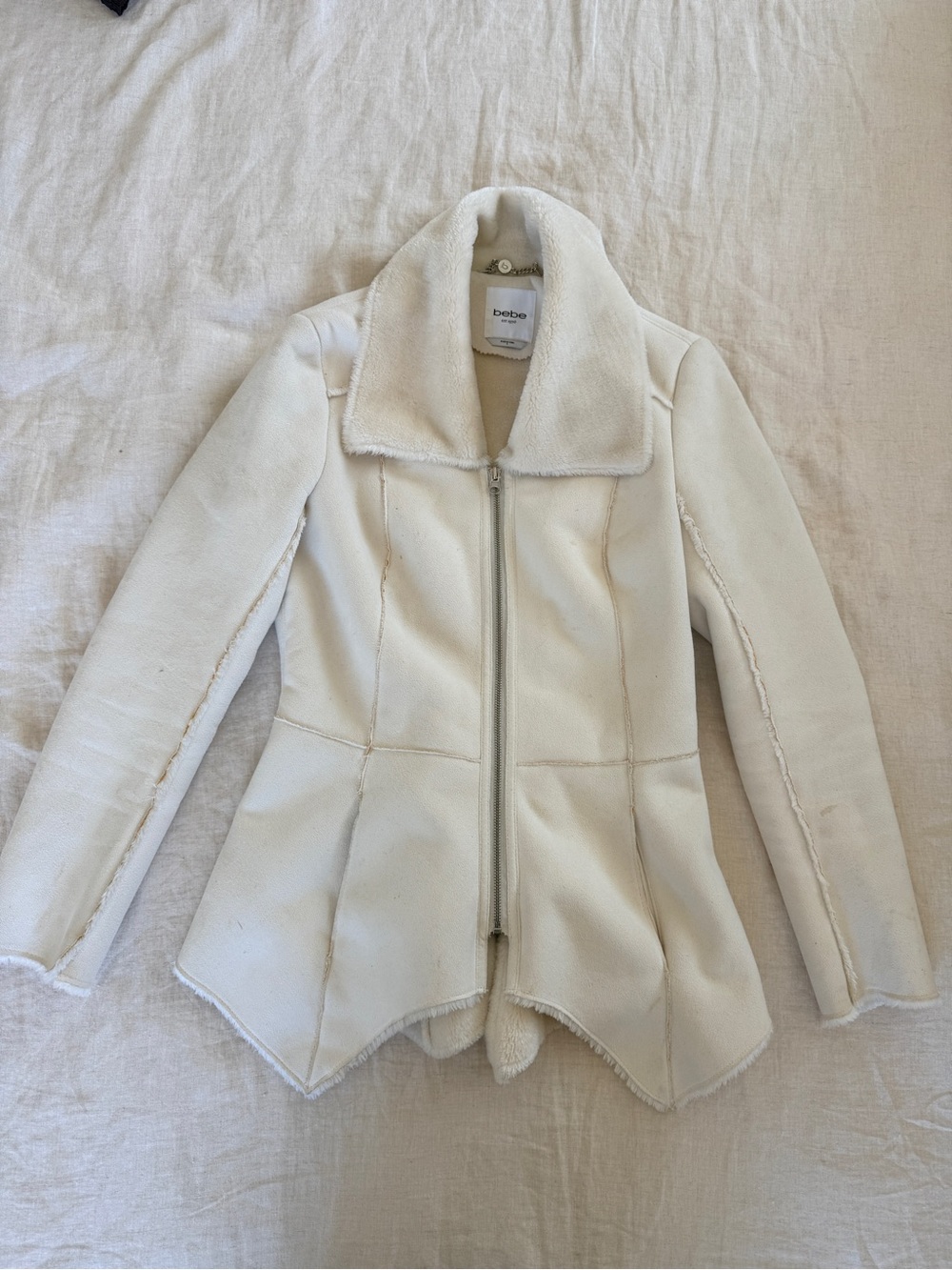 bebe Cream Faux Shearling Zip-Front Jacket